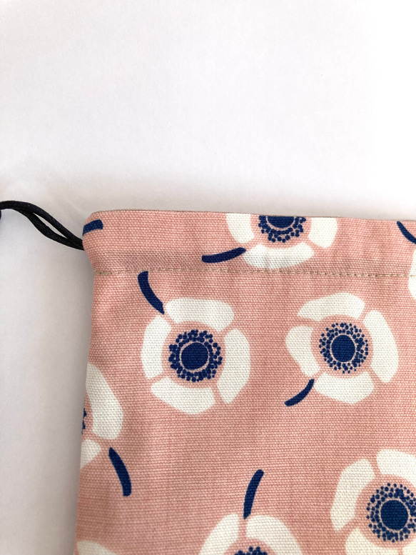 北欧風　花柄　アネモネ　レトロな巾着袋　ピンク 8枚目の画像