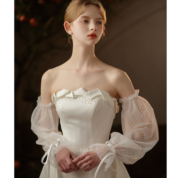 SALE　アームドレス 付け袖 ウェディングドレスやカラードレスの二の腕カバー 結婚式　花嫁 披露宴 arrange02 2枚目の画像