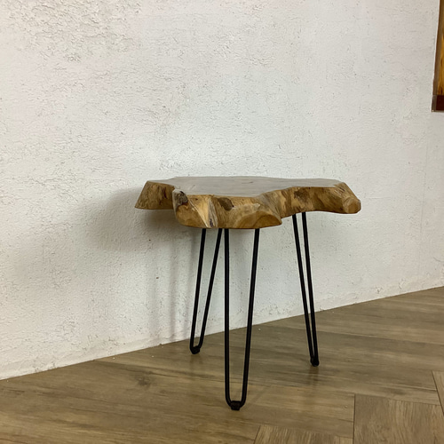 切り株　木目天板　鉄脚テーブル　サイドテーブル　スツール 送料無料】#32 チーク 切り株 木目天板 鉄脚テーブル サイドテーブル