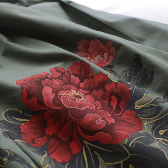 ⁑冬ＳＡＬＥ　手描き　満開に咲く芍薬　 フラップ　ラップパンツ　エプロン　巻きパンツ　ペンシルスカート 牡丹R25 4枚目の画像