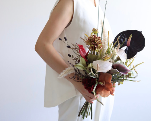 【特別価格】カラーのアンティークウェディングブーケ＆ブートニア 結婚式 前撮り 特別価格】ウェディングブーケ＆ブートニア 結婚式 前撮り