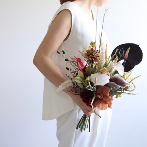 ブーケ、ブートニア、結婚式、前撮り、フォトウエディング ウェディングブーケ ブートニア BOHO 完成品 結婚式 ブライダル