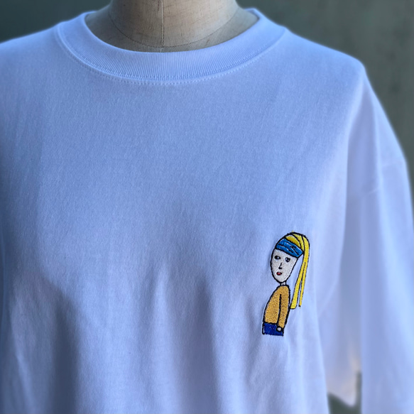 【巨匠動物園】青いハチマキの子・ワンポイント刺繍Tシャツ 3枚目の画像