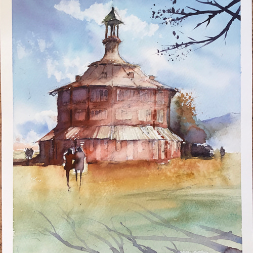 水彩画（長閑な山村） 水彩画（長閑な山村）