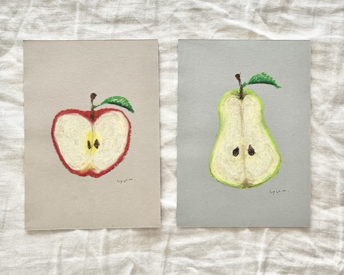 珍しい  原画 「りんご」「洋梨」 16299564｜Creema 通販 yum． 絵画 絵画