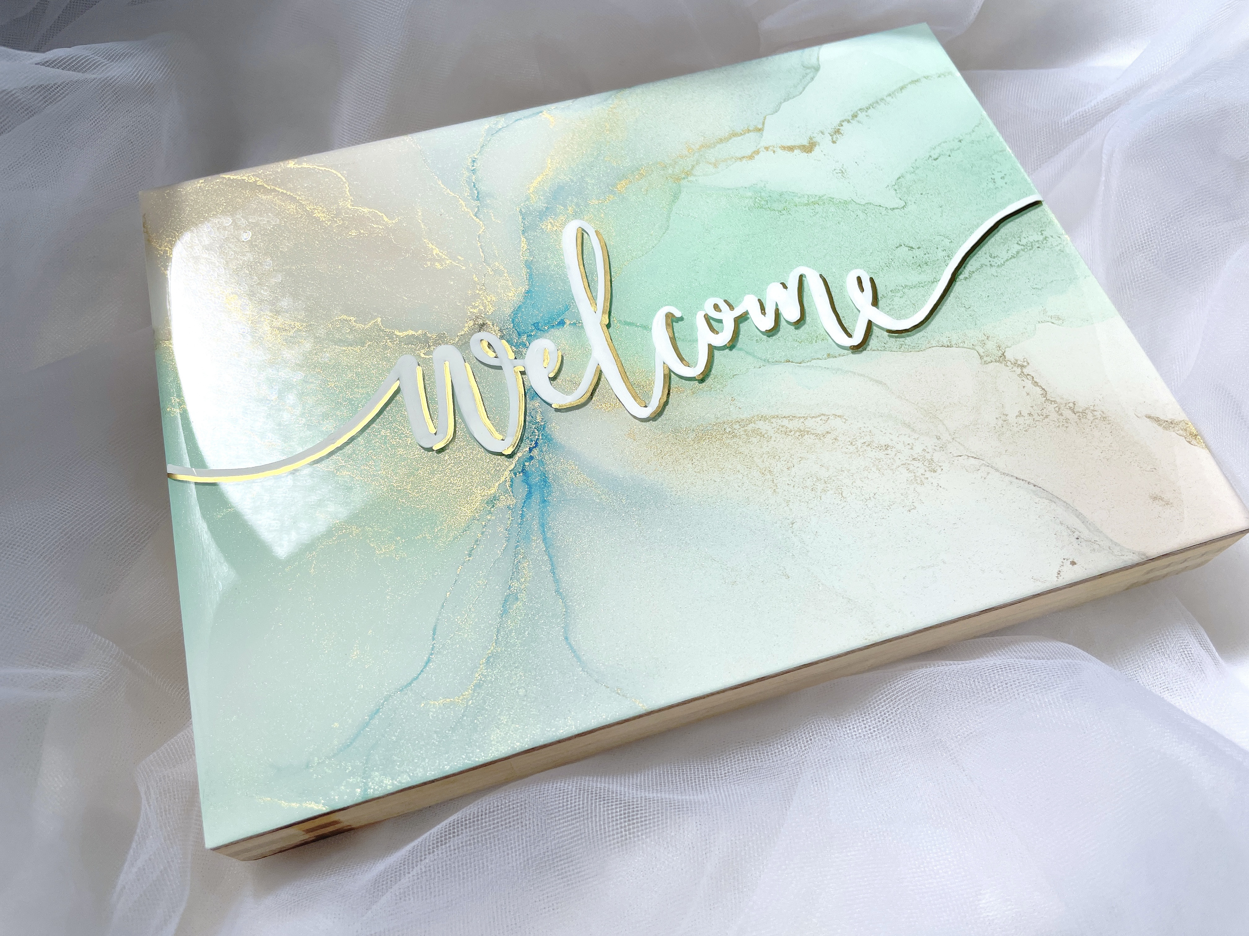 アウトレットsale‼︎一言メッセージ/welcome/大理席風/アルコールインクアート/インテリアパネル