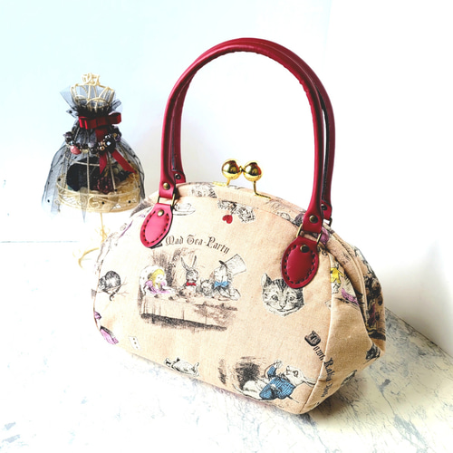 アンティーク調花柄レースあおりがま口バッグ ハンドメイド