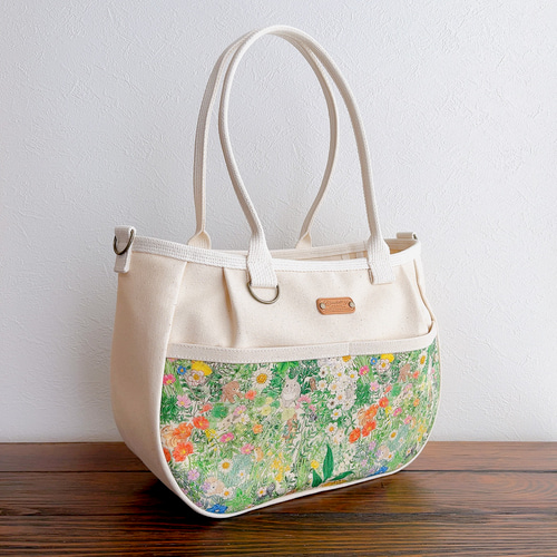♥️中♥️ころりんバッグ ショルダーバッグ 草花柄×生成 2WAY