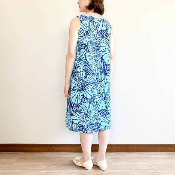 芙蓉喇叭洋裝 [S~3L] 藍色 x 紫色 第6張的照片