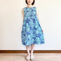 芙蓉喇叭洋裝 [S~3L] 藍色 x 紫色 第2張的照片