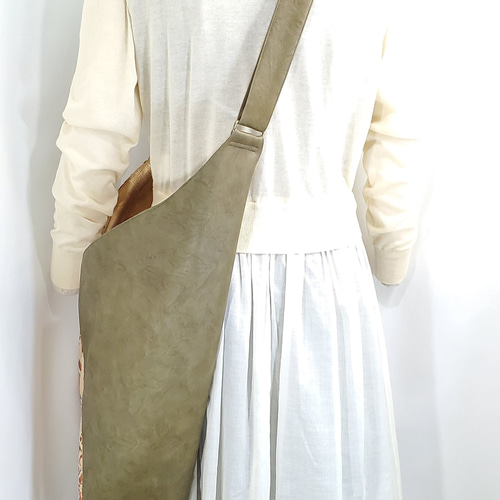 吾妻袋【帯リメイク】紗綾形(さやがた)柄ﾍﾞｰｼﾞｭ×ｶｰｷ合皮＃帯×合皮＃異