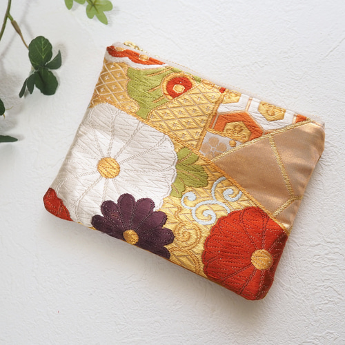 西陣織】小さめ着物帯リメイクポーチ136（一点物/伝統工芸/京都西陣