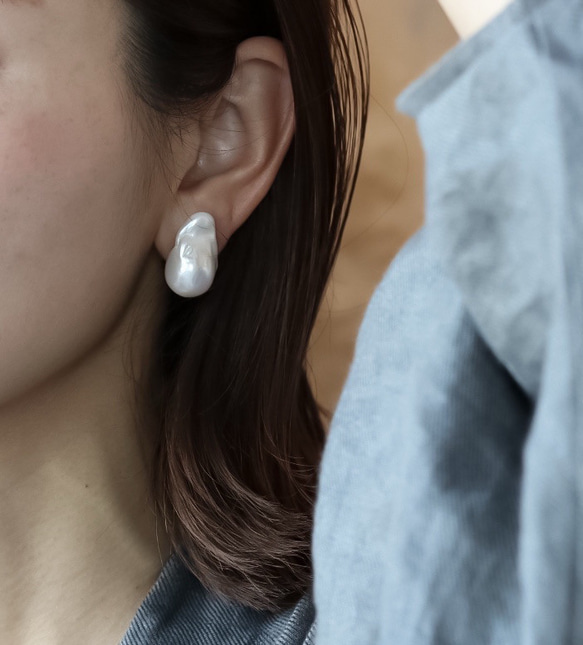 oyster pearl 14kgf・K18ピアス/イヤリング｜大粒バロック｜オイスターパール｜アレルギー対応 15枚目の画像