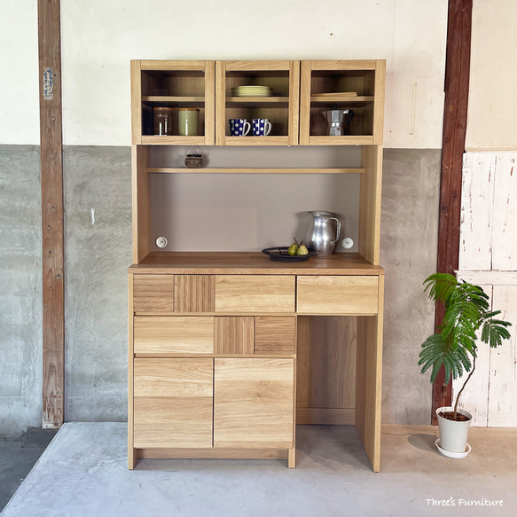 キッチンボード　食器棚　w105　カップボード　キャビネット　オーク材　北欧　日本製　 1枚目の画像