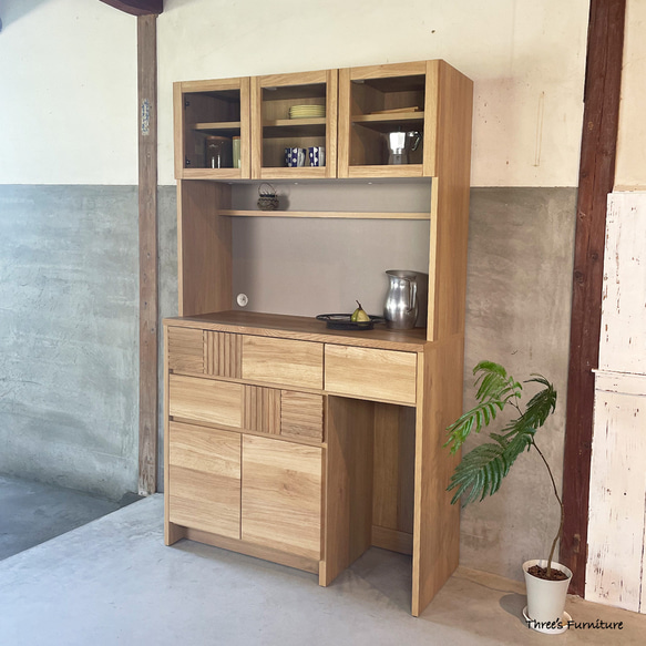 キッチンボード　食器棚　w105　カップボード　キャビネット　オーク材　北欧　日本製　 2枚目の画像