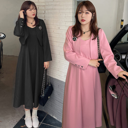 プラスサイズゴルフウェア4XL（5L）ワンピースとレギンスセット 黒