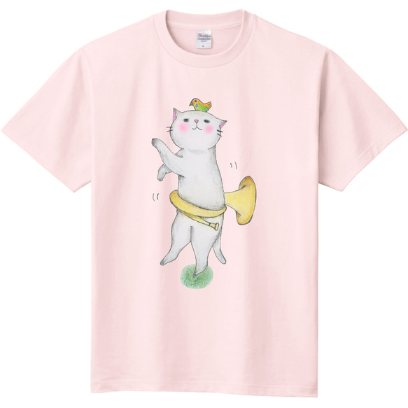 ホルン猫の半袖Ｔシャツ(ピンク) 1枚目の画像