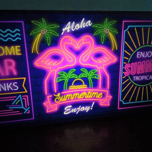 Lサイズ】フラミンゴ サマータイム 夏休み ヤシの木 南国 夏 海 カフェ 
