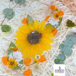 太陽燦々秋ひまわりのビタミンカラー押し花スマホケース 5枚目の画像