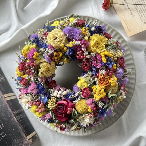 カラフルドライフラワー丸リース リース 彗雨 ︎ ︎☂︎ hau. 通販