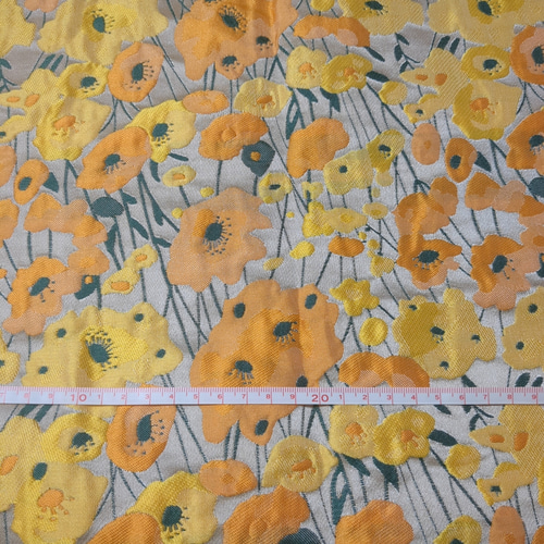 ジャガード ポップ カラフル 生地 レトロ 花柄 イエロー オレンジ 生地