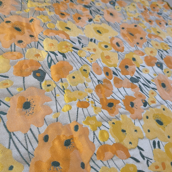 ジャガード　ポップ　カラフル　生地　レトロ　花柄　イエロー　オレンジ 2枚目の画像