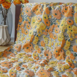 ジャガード ポップ カラフル 生地 レトロ 花柄 イエロー オレンジ 生地