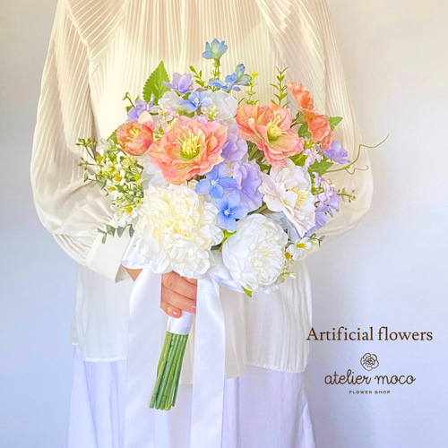 パールブーケ　ウェディング　結婚式　アーティフィシャルフラワー　ブートニア　前撮 楽天市場】残り1点！ブルーローズのブーケ ウエディングブーケ
