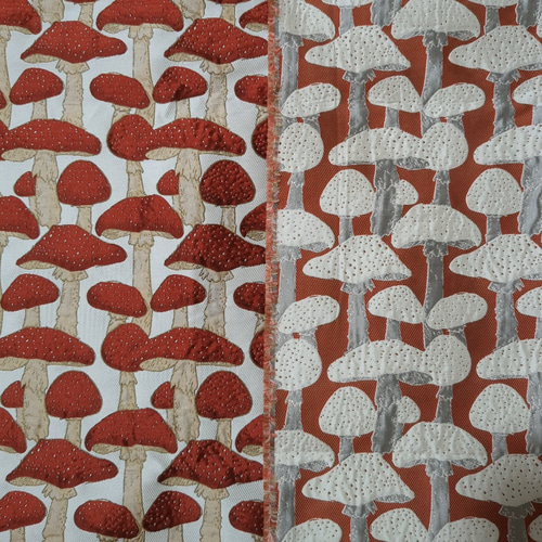 レトロ きのこ マッシュルーム 布 ジャガード生地 厚手 赤色