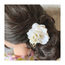 1113 ひとつ付けるだけ　ベージュの紫陽花　子ども　髪飾り　浴衣　アーティフィシャルフラワー　ヘアクリップ　七五三 3枚目の画像