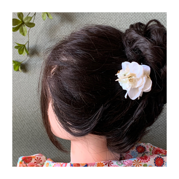 1113 ひとつ付けるだけ　ベージュの紫陽花　子ども　髪飾り　浴衣　アーティフィシャルフラワー　ヘアクリップ　七五三 2枚目の画像