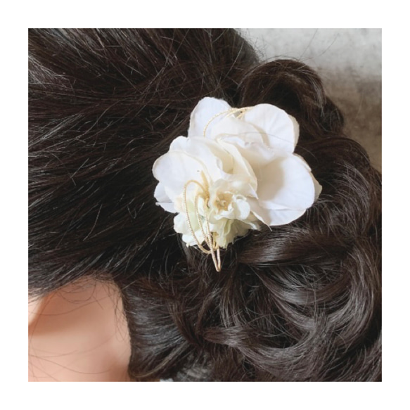1113 ひとつ付けるだけ　ベージュの紫陽花　子ども　髪飾り　浴衣　アーティフィシャルフラワー　ヘアクリップ　七五三 4枚目の画像