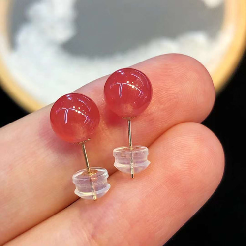 天然無処理　氷種　インカローズ ピアス　k18 8mm 天然無処理 氷種 インカローズ ピアス k18 ピアス（スタッド・一