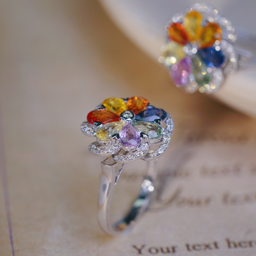 激安の 花モチーフ ファンシーカラーサファイアリングk18 アクセサリー
