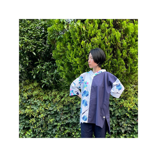 雲土【楽衣】 (RAKUE) シャツ 浴衣 作務衣 花 ｵﾘｼﾞﾅﾙ 一点もの シャツ 