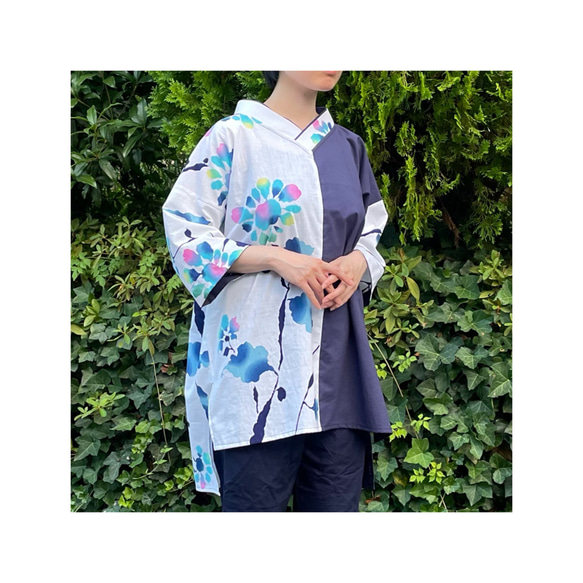 雲土【楽衣】 (RAKUE) シャツ 浴衣 作務衣 花 ｵﾘｼﾞﾅﾙ 一点もの シャツ 