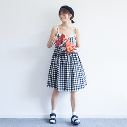 ブルー/レッド/ブラックコットンチェック柄ドレス日本の女の子ルーズサスペンダードレスショートスカートインナースカート 11枚目の画像