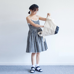 ブルー/レッド/ブラックコットンチェック柄ドレス日本の女の子ルーズサスペンダードレスショートスカートインナースカート 12枚目の画像