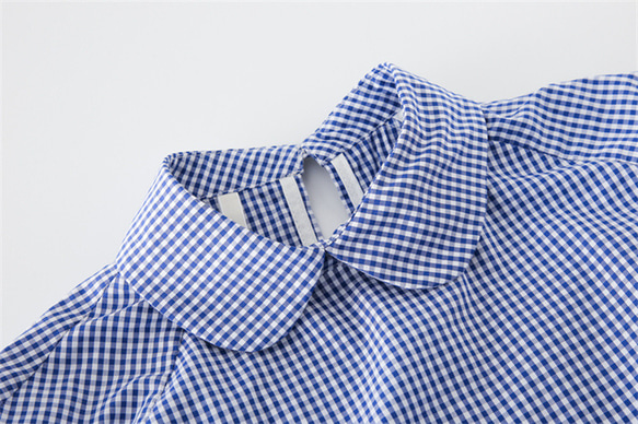 ブルーチェック柄日本のレトロなラグランドールカラーシャツ青と白のチェック柄コットンシャツ 7枚目の画像