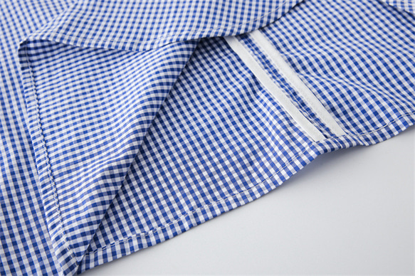 ブルーチェック柄日本のレトロなラグランドールカラーシャツ青と白のチェック柄コットンシャツ 10枚目の画像