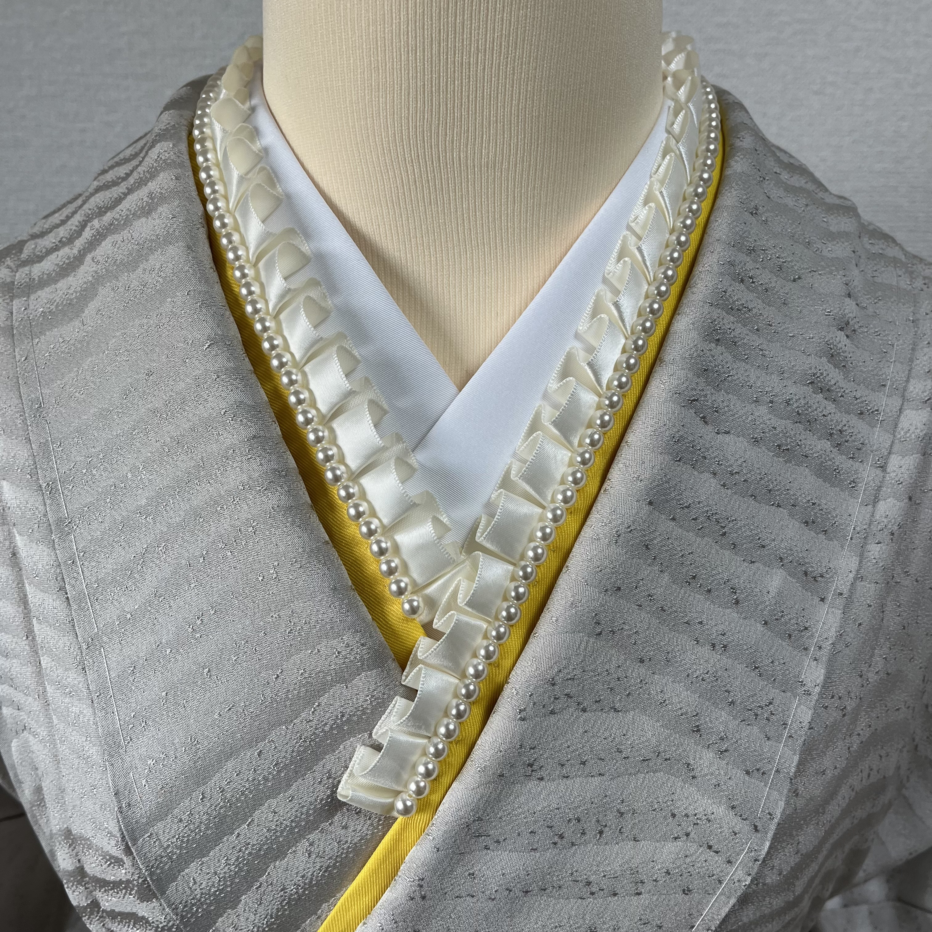 振袖用 袴用 重ね衿 黄色 フリル パール 和装小物（帯・半襟） レッド