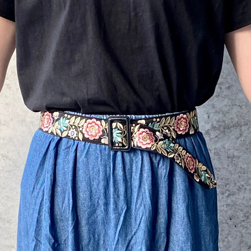 インド刺繍リボン ベルト ブラック その他ファッション雑貨 HOSHiC