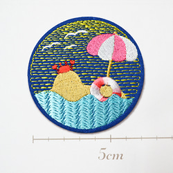 かわいい刺繍漢字ワッペン　ぷかぷか砂浜　シール付き　アップリケ 2枚目の画像