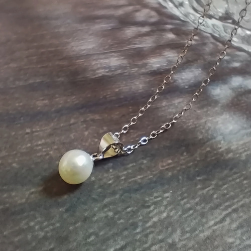日本産あこや真珠】Silver925 一粒パール シルバーネックレス 6月