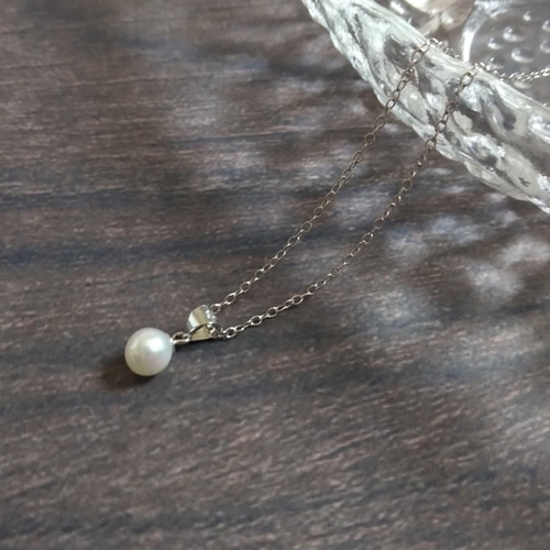 日本産あこや真珠】Silver925 一粒パール シルバーネックレス 6月