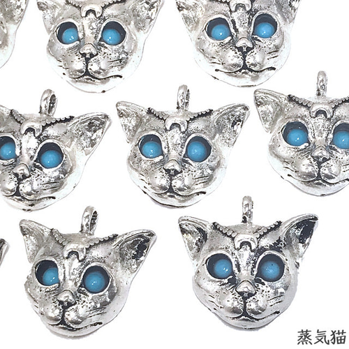 神秘的な猫チャーム 銀古美 2個【猫ピアス イヤリング ハンドメイド用