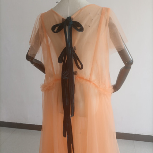 高品質！ 妊婦ドレス マタニティ 写真撮影 オレンジ シースルー  