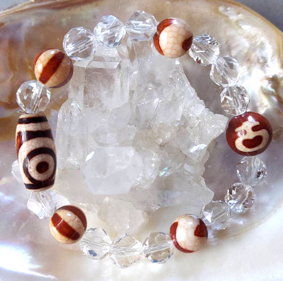 ◇天珠の王・龍紋龍眼天珠ブレス◇ アンティーク龍紋線天珠デザインブレス