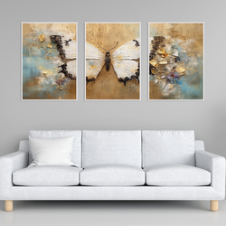 モダン 抽象画 蝶々 油絵風  / インテリアポスター 海外アート ３枚セット / 5128 3枚目の画像