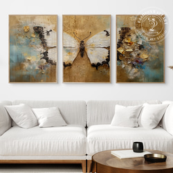モダン 抽象画 蝶々 油絵風  / インテリアポスター 海外アート ３枚セット / 5128 1枚目の画像